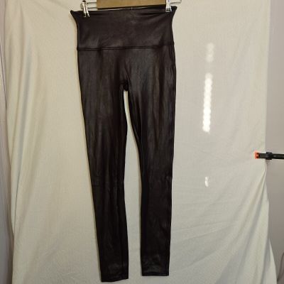 Spanx Faux Leather Leggings Womens L Burgundy High Rise Pull On Pants Ankle